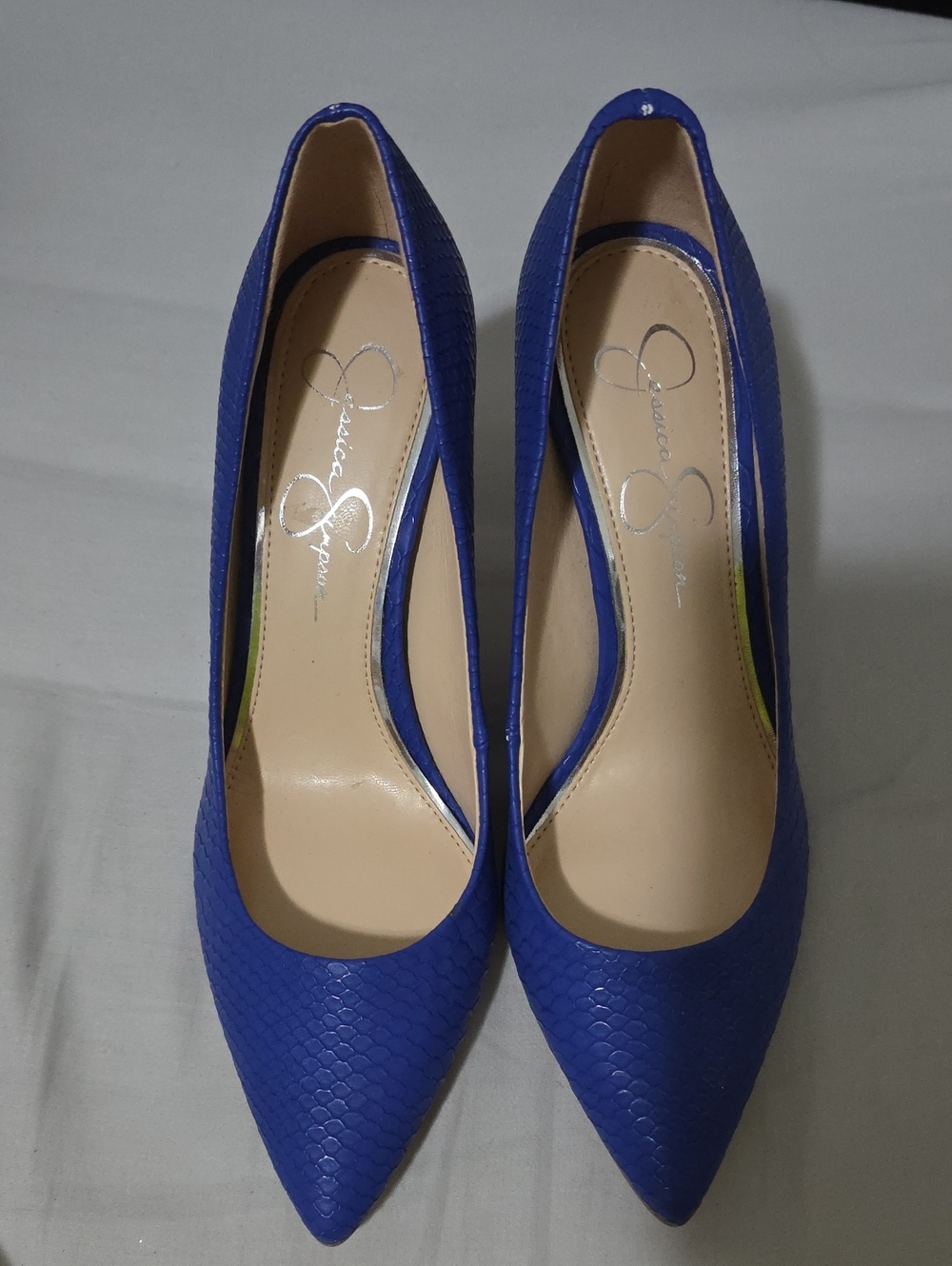 Jessica Simpson Royal Blue Snakeskin Pointed Toe Pumps Never Worn